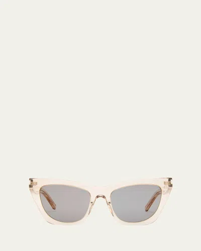Saint Laurent 214 Kate Acetate Cat-eye Sunglasses In Shiny Transparent Nude