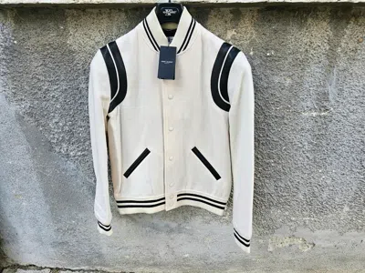 Pre-owned Saint Laurent $2950  Wool And Leather Teddy Bomber Jacket In Off White