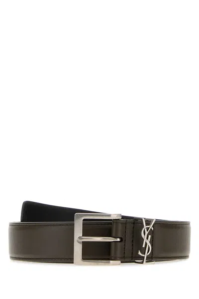 Saint Laurent 3 Cm Calf Leather Belt With Silver-tone Hardware In Brown