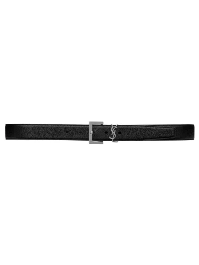 Saint Laurent 3 Cm Leather Belt With Adjustable Square Buckle In Orange