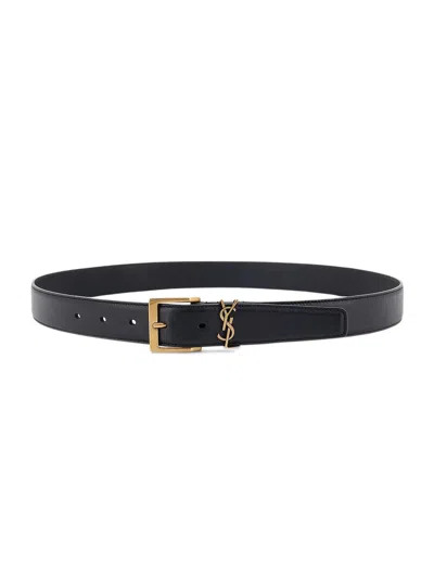 Saint Laurent 3 Cm Square Buckle Belt Hardware With Engraved Logo And Metal Cassandre Loop In Blue