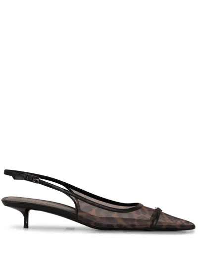 Saint Laurent Oxalis 30mm Animal-print Mesh Slingback Pumps In Brown