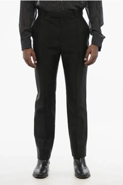 Saint Laurent 4-pocketed Wool Blend Pants With Hidden Closure In Black