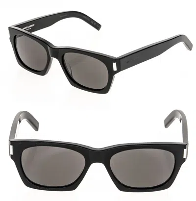 Pre-owned Saint Laurent 402 Ysl Sl402 001 Black Bold Rectangular Unisex Style Sunglasses In Gray