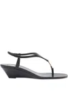 Saint Laurent Cassandre Wedge Leather Thong Sandal