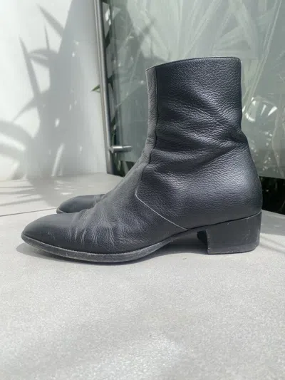 Pre-owned Saint Laurent 40mm Wyatt Sidezips Shoes In Black
