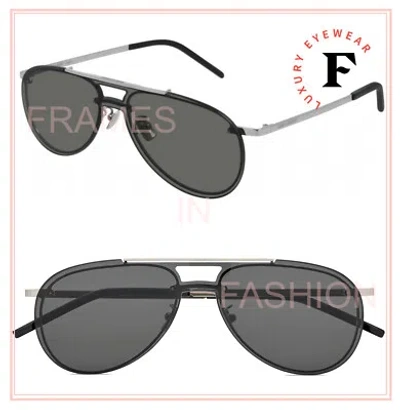 Pre-owned Saint Laurent 416 Ysl 001 Silver Black Mask Shield Aviator Sunglasses Sl416 In Gray