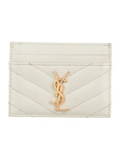 Pre-owned Saint Laurent 423291 Leather Card Holder In Neutrals