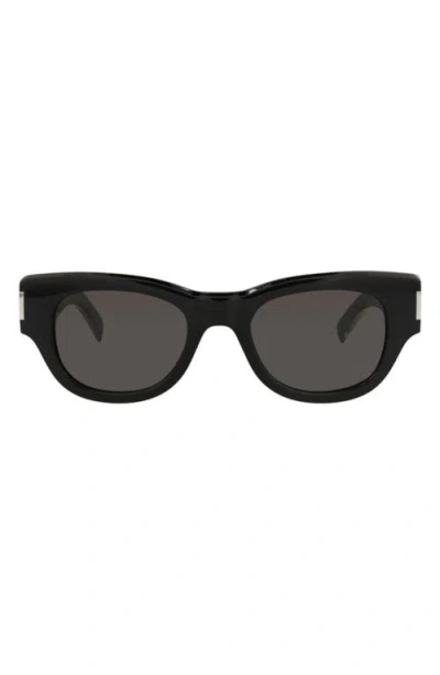 Saint Laurent 49mm Round Sunglasses In Black