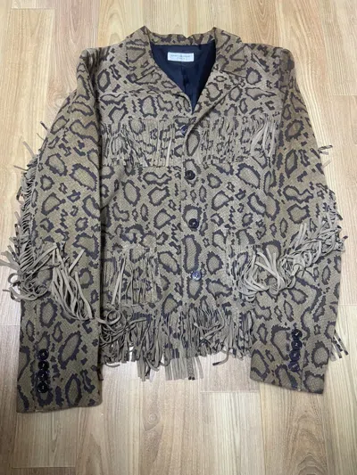 Pre-owned Saint Laurent 50  Fringe Leopard Printing Leather Jacket In Brown