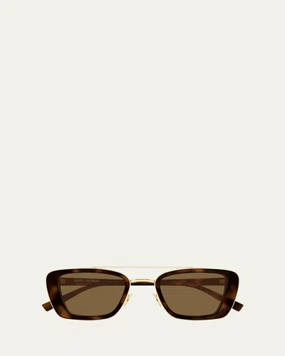 SAINT LAURENT 50MM RECTANGULAR ACETATE & METAL SUNGLASSES