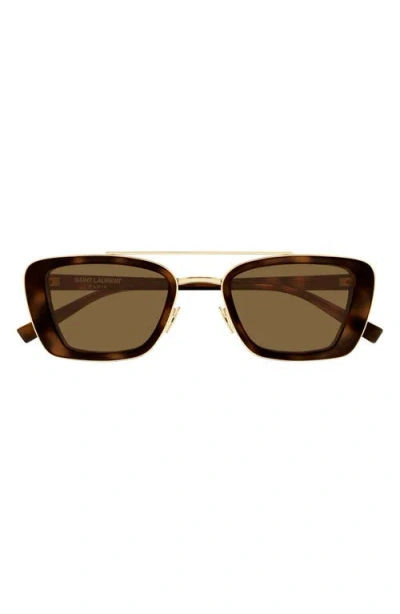 Saint Laurent 50mm Rectangular Sunglasses In Brown
