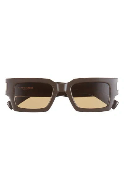 Saint Laurent 50mm Rectangular Sunglasses In Brown