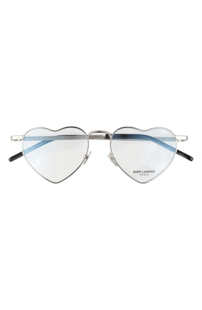 Saint Laurent 52mm Lou Heart Optical Glasses In Silver