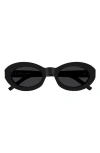 Saint Laurent Oval Frame Sunglasses Metal Hinges In Black