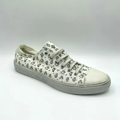 Pre-owned Saint Laurent $545  Bedford Men's White Dirty Washed Canvas Sneaker 558306 9473