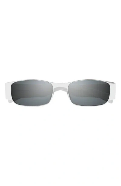 Saint Laurent Rectangular Metal Sunglasses In Silver