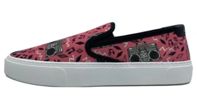 Pre-owned Saint Laurent $550  Pink Radio Canvas Slip Ons Size Us 12, Made In Italy