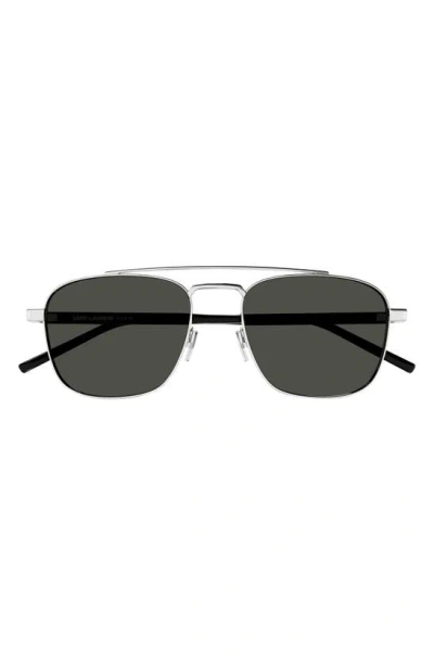 Saint Laurent 56mm Aviator Sunglasses In Silver