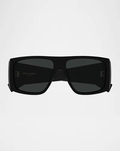 SAINT LAURENT 57MM ACETATE SEMI-SHIELD SUNGLASSES