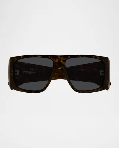 Saint Laurent 57mm Acetate Semi-shield Sunglasses In Brown