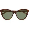 Saint Laurent Havana-havana-green Acetate Sunglasses In Brown