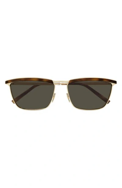Saint Laurent 57mm Rectangular Sunglasses In Gold