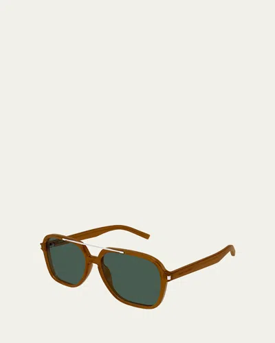 Saint Laurent 58mm Acetate Aviator Sunglasses In Brown