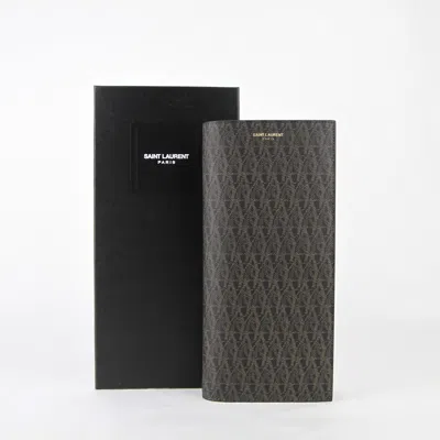 Pre-owned Saint Laurent $595 Saint-laurent Paris Brown Coated Canvas Wallet W/slip Holder 361321 1059