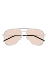 Saint Laurent 59mm Pilot Sunglasses In Silver