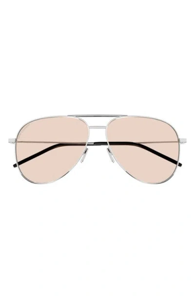 Saint Laurent 59mm Pilot Sunglasses In Silver