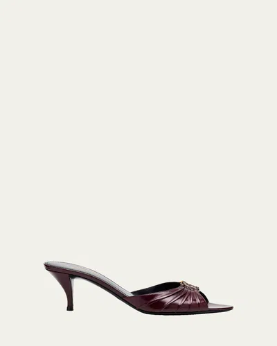 Saint Laurent 60mm Babylone Ysl Ruched Leather Mule Sandals In Burgundy