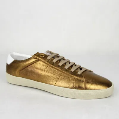 Pre-owned Saint Laurent $625 Ysl  Men's Bronze Metallic Leather Sl06 Sneakers 472370 7771 In Gray