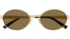 Saint Laurent Sl 692 Feminine Fashion Icons Metal Oval Sunglasses In Green