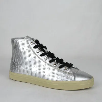 Pre-owned Saint Laurent $695  Men's Silver Metallic Leather Hi Top Sneaker 42m 471967 8105