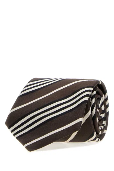 Saint Laurent 7 Cm Embroidered Silk Tie In Brown
