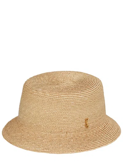 Saint Laurent 703012_3yg579600 Straw Fedora In Beige