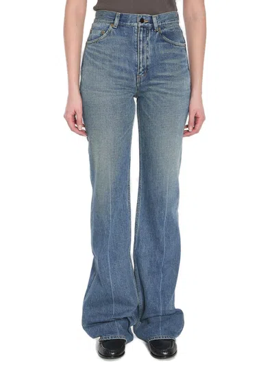 Saint Laurent 70s High Waist Straight Leg Jeans In Blue