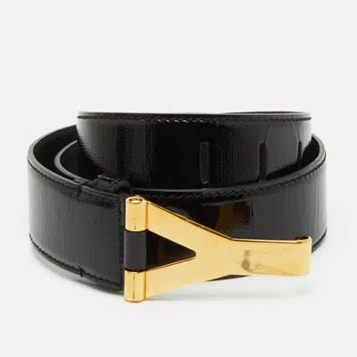 Pre-owned Saint Laurent 75cm Black Patent Leather Waist Belt