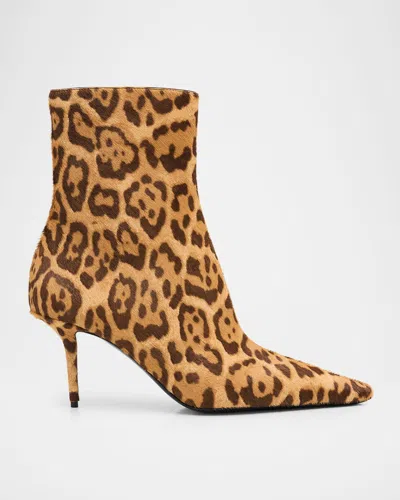 Saint Laurent 75mm Ashley Leopard Calf Hair Booties In Animal Print