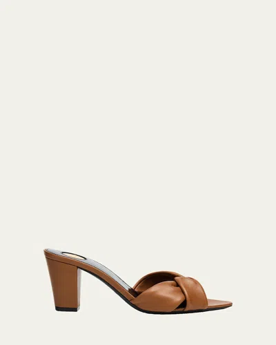 Saint Laurent Dark Macadamia Nappa Leather Franciane Mule Sandals In Multi