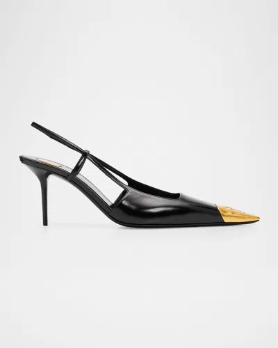 Saint Laurent 75mm Jeanne Leather Slingback Pumps In Black