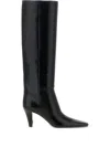 Saint Laurent Knee Length Stiletto Heel Pointed Toe Boots In Black