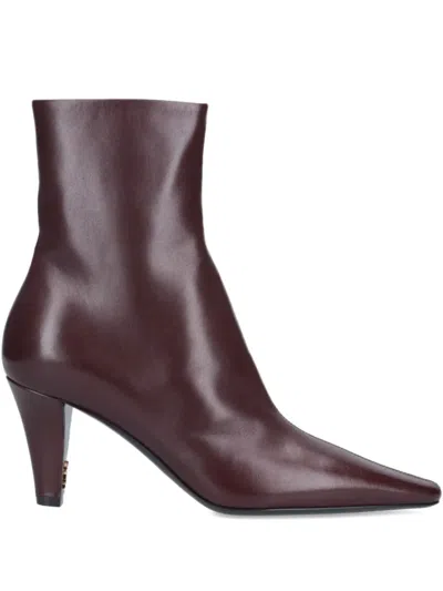 SAINT LAURENT 75MM JILL POINTED-TOE LEATHER ANKLE BOOTS