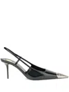 Saint Laurent Jeanne Embellished Glossed-leather Slingback Pumps In Black