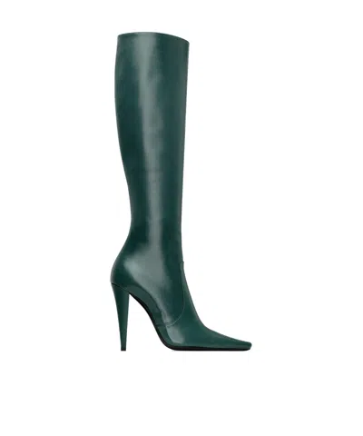 Saint Laurent 77 Boots In Smooth Leather In Green