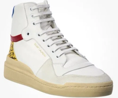 Pre-owned Saint Laurent $775  Men Mid Top Sneakers Shoes White/blue/cream 9 Us/42 Eu In White Multicolor