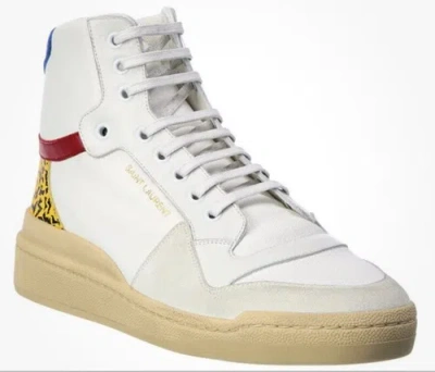 Pre-owned Saint Laurent $775  Men Mid Top Sneakers Shoes White/blue/cream 9.5 Us/42.5 E In White Multicolor