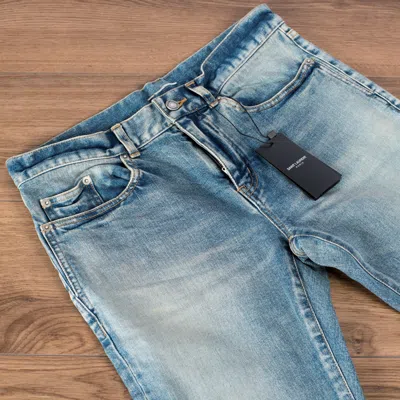 Pre-owned Saint Laurent 790$ Mid Rise Skinny Jeans - Distressed - Blue Stretch Denim