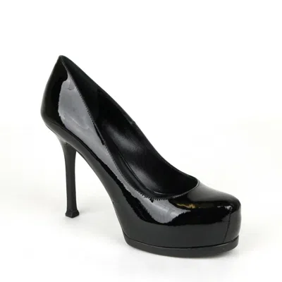 Pre-owned Saint Laurent $795  Black Patent Leather Tribtoo 80 Platform Pump 209947 1000